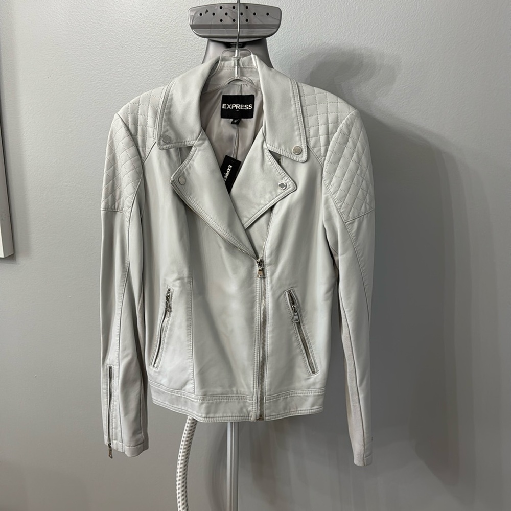 NWT light grey Express Moto Faux Leather Jacket size M